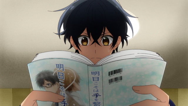 Miyano reading boys love manga in Sasaki and Miyano