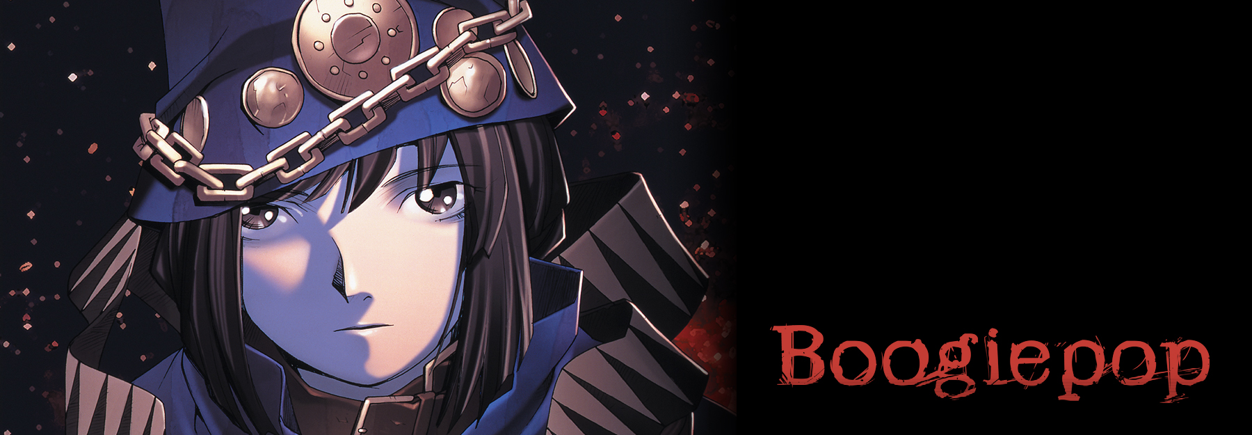 A promotional image for the Seven Seas Entertainment release of the Boogiepop series of light novels written by Kouhei Kadono and illustrated by Kouji Ogata featuring the titular specter, Boogiepop.