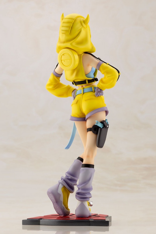 A promotional image for Kotobukiya's TRANSFORMERS Bishoujo Bumblebee figure featuring a wide rear view of the final product