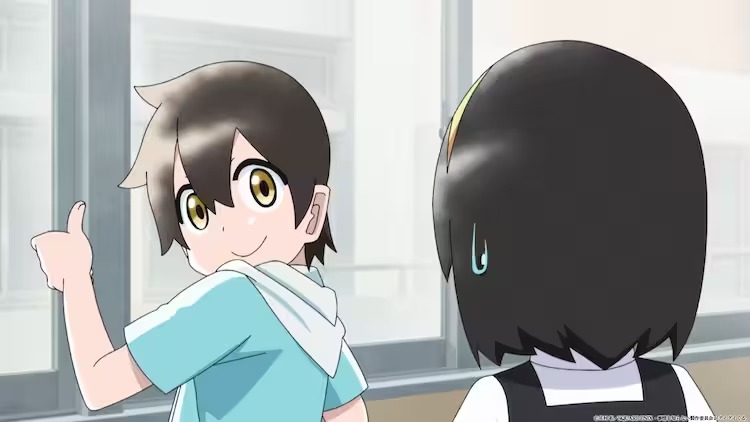 Taiyo Takada gives Akane Nishimura an enthusiastic thumbs-up in a scene from the upcoming My Clueless First Friend TV anime.