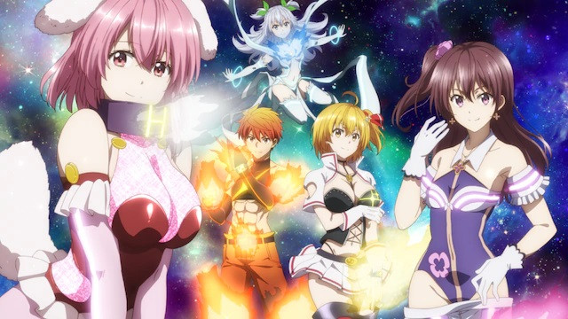 The five person HxEROS sentai team assembles in a screencap from the teaser trailer for the upcoming Dokyuu Hentai HxEROS TV anime.