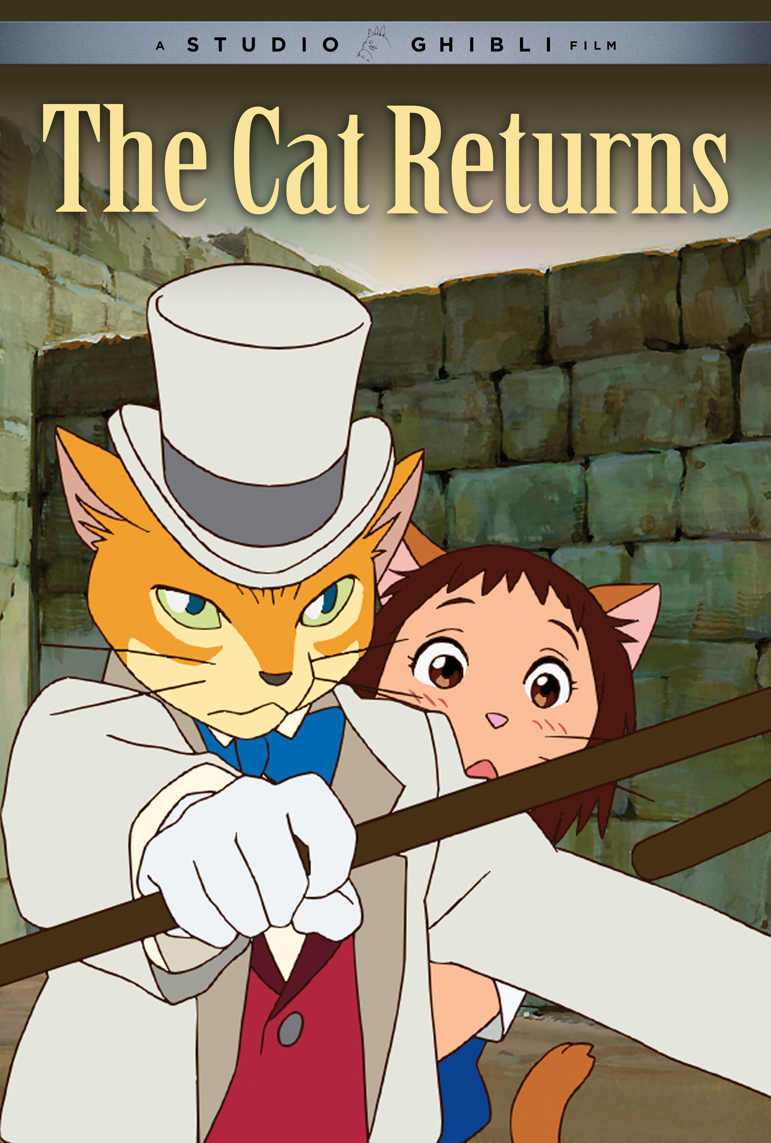The movie poster for the GKIDS release of The Cat Returns, a 2002 theatrical anime film directed by Hiroyuki Morita and animated by Studio Ghibli. 