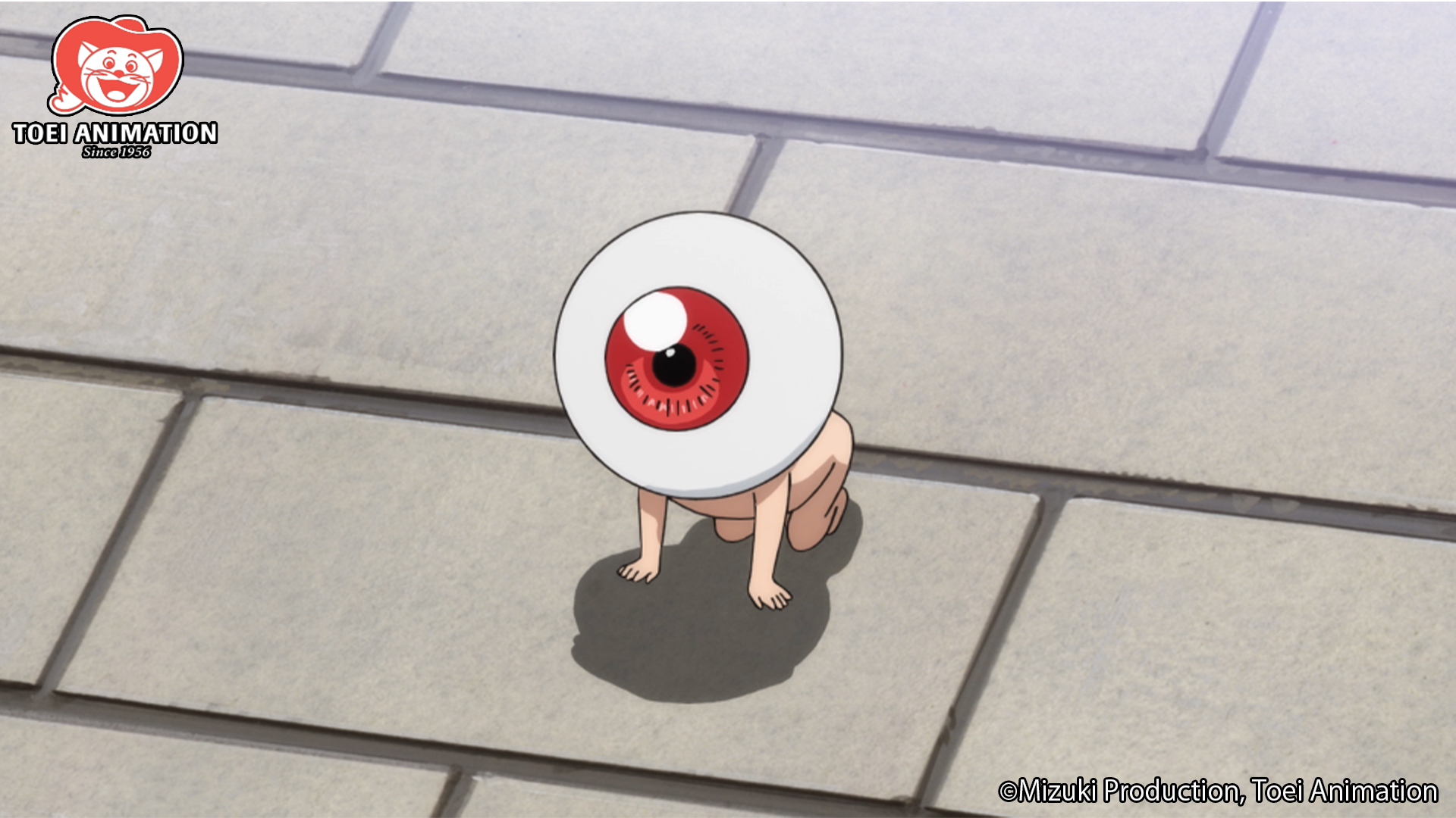 Medama-oyaji (aka "Daddy Eyeball") pleads for an end to the fighting a scene from the 2018 GeGeGe no Kitaro TV anime.