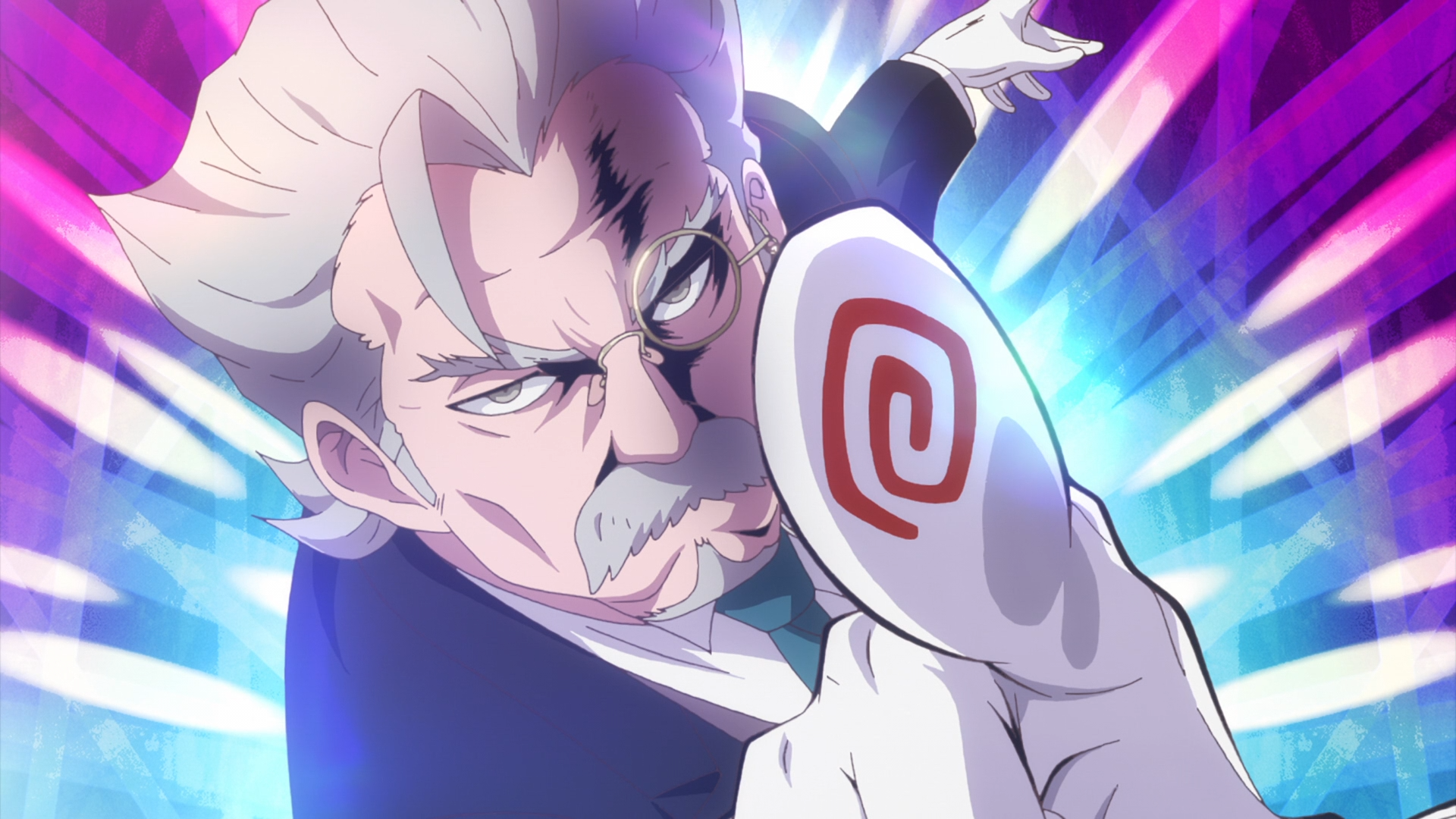 Sebas the Butler points dramatically in a scene from the 2017 Anime-Gataris TV anime.