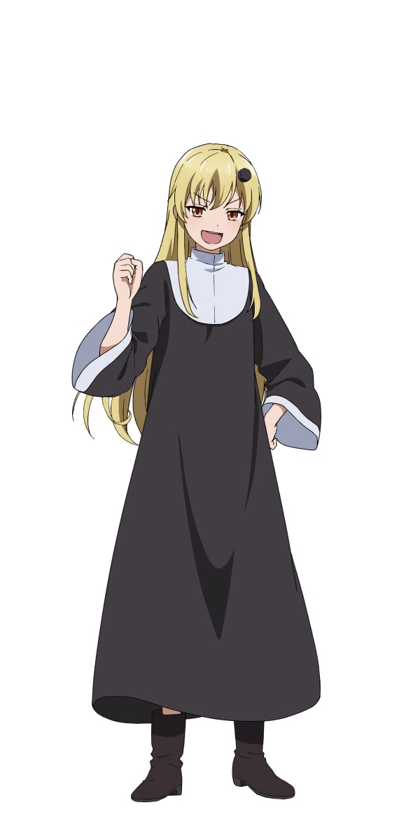 A character setting of Millia from the upcoming Peach Boy Riverside TV anime. Millia appears as a teenage girl with long blonde hair who dresses in a nun's habit.