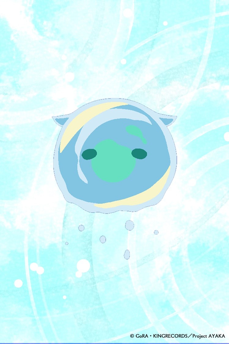 A character setting of Mitama from the upcoming AYAKA TV Anime. Mitami is a floating, blob-like spirit that resembles a single-celled organism with two spots approximating eyes and a pair of short flagella that approximate ears.
