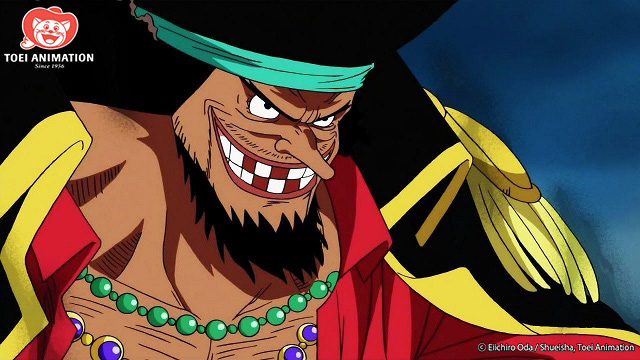 Barbanegra con abrigo sonriendo, One Piece