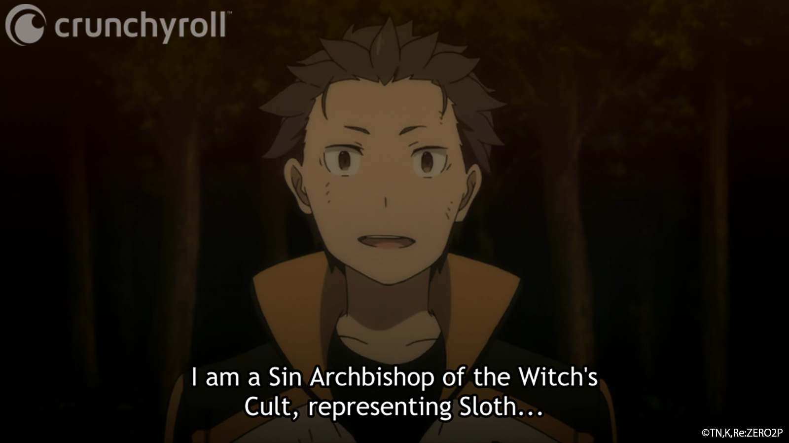 Natsuki Subaru becomes possessed by the disembodied spirit of Petelgeuse, the Sin Archbishop of the Witch's Cult, in a scene from the Re:ZERO -Starting Life in Another World- TV Anime.