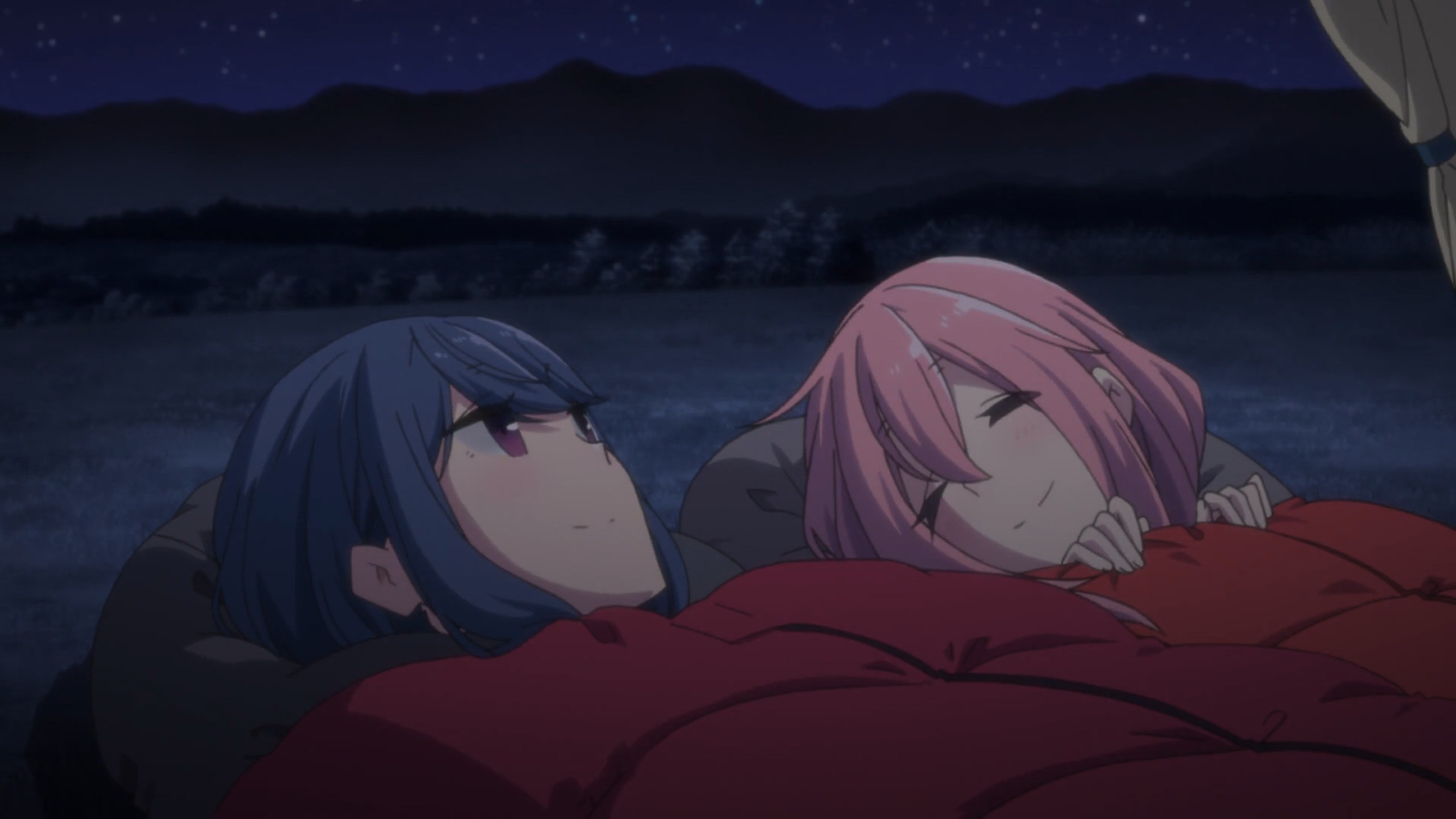 Rin and Nadeshiko camping together under the stars