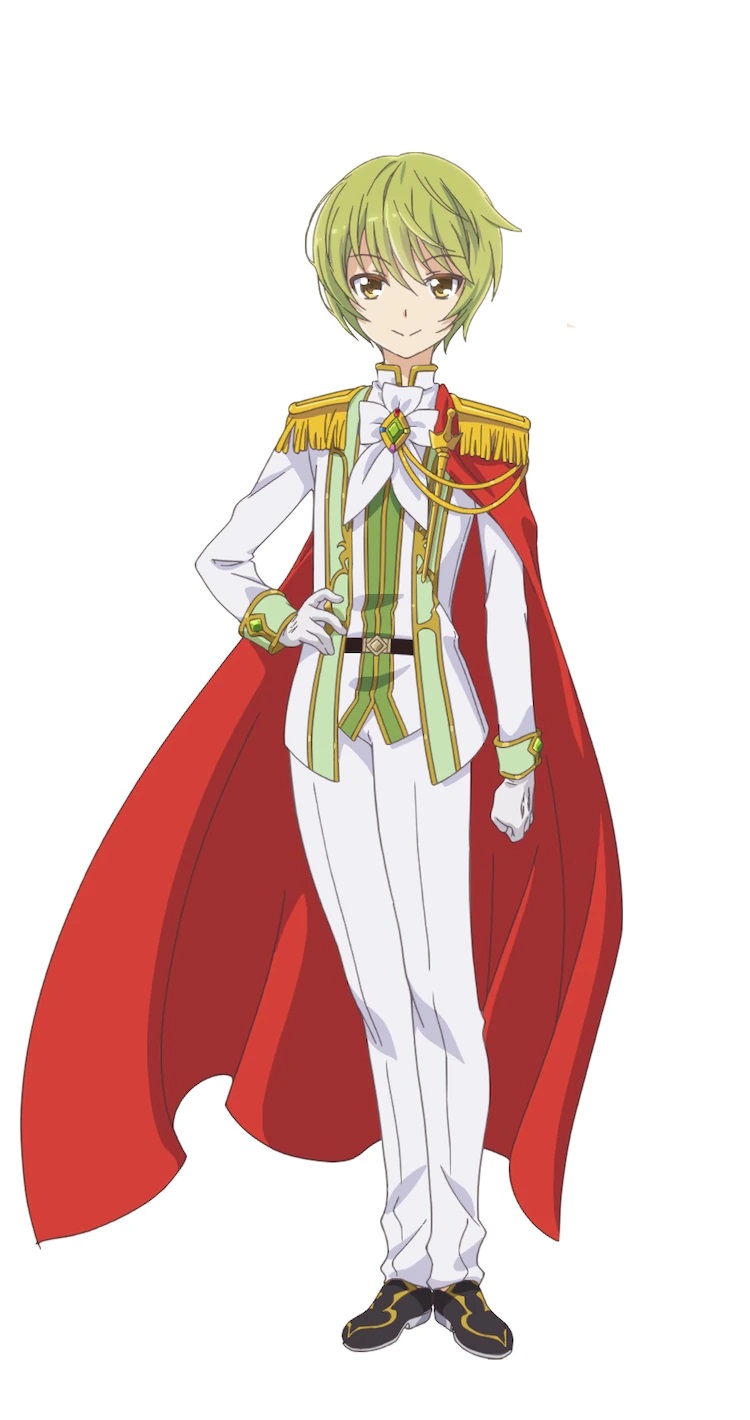 Un escenario de personajes de Solomon del próximo anime de televisión She Professed Herself Pupil of the Wise Man.  Salomón aparece como un joven esbelto con cabello rubio y ojos amarillos, y está vestido con el majestuoso uniforme de un príncipe con una majestuosa capa roja. 