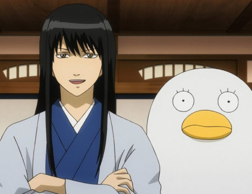 Kotaro Katsura (and Elizabeth) engage in genial conversation in a scene from the Gintama TV anime.