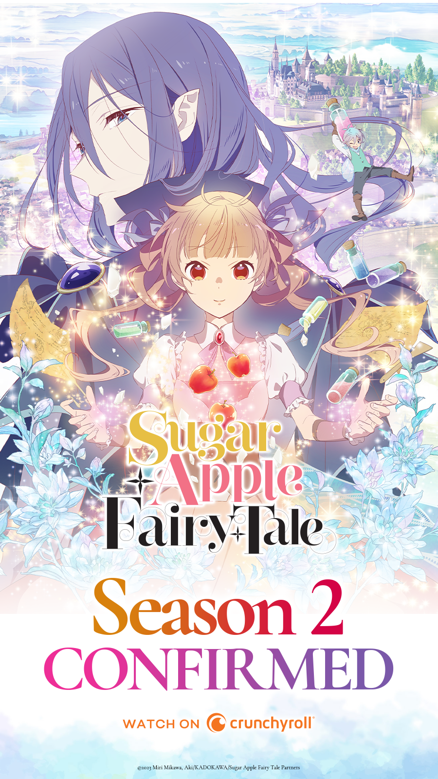 A key visual for the newly announced second season of the Sugar Apple Fairy Tale TV anime featuring the main characters of the series.