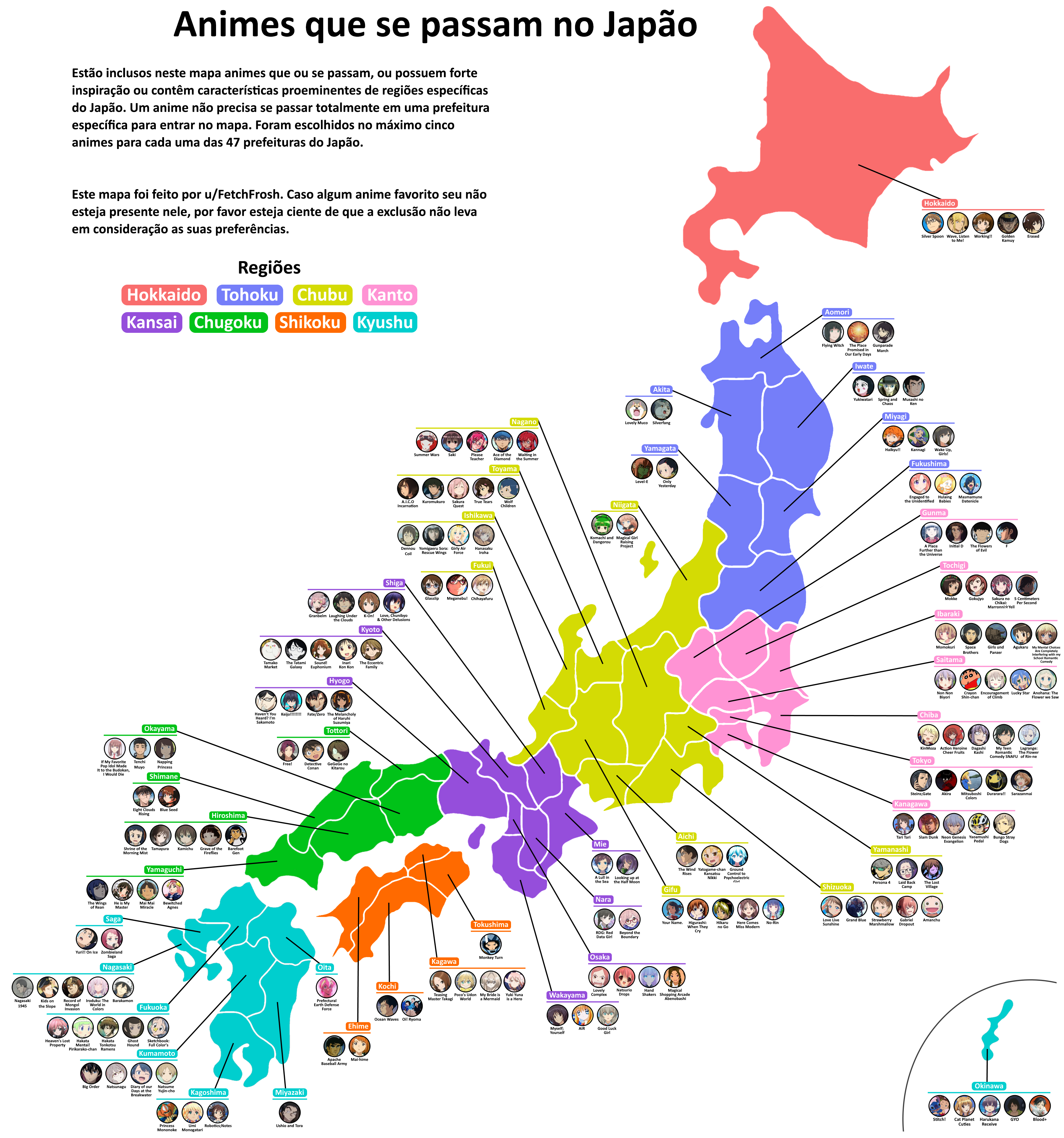 Mapa de animes no Japão