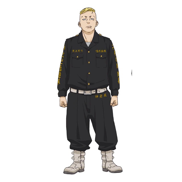 A character setting of Haruki Hayashida, a hefty delinquent with slick blonde hair and a scar below his lower lip from the upcoming Tokyo Revengers TV anime.