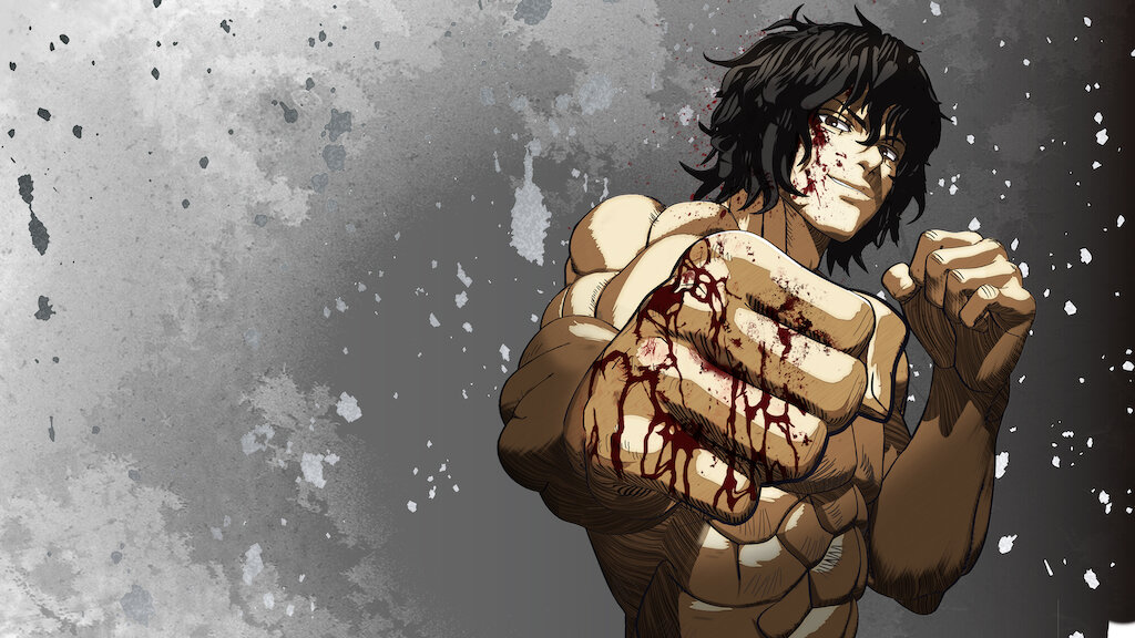 Ohma Tokita schwingt eine blutige Faust in einem offiziellen Werbebild für die Netflix-Anime-Adaption von Kengan Ashura.