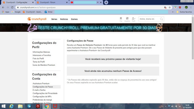 conta grátis crunchyroll