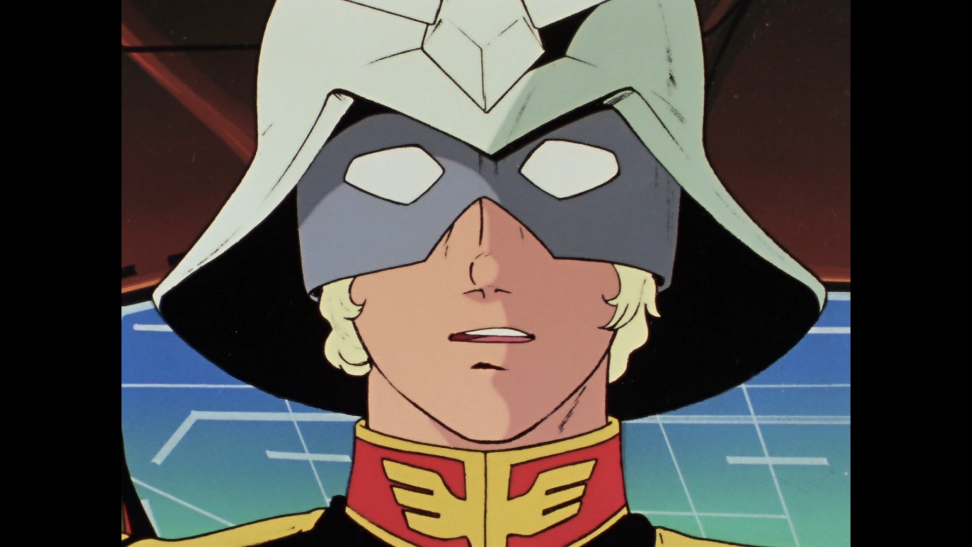 Char Aznable doesn't wish to contemplate the follies of youth in a scene from the Mobile Suit Gundam TV anime.