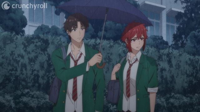 Jun und Tomo teilen sich einen Regenschirm in Tomo-chan Is a Girl!