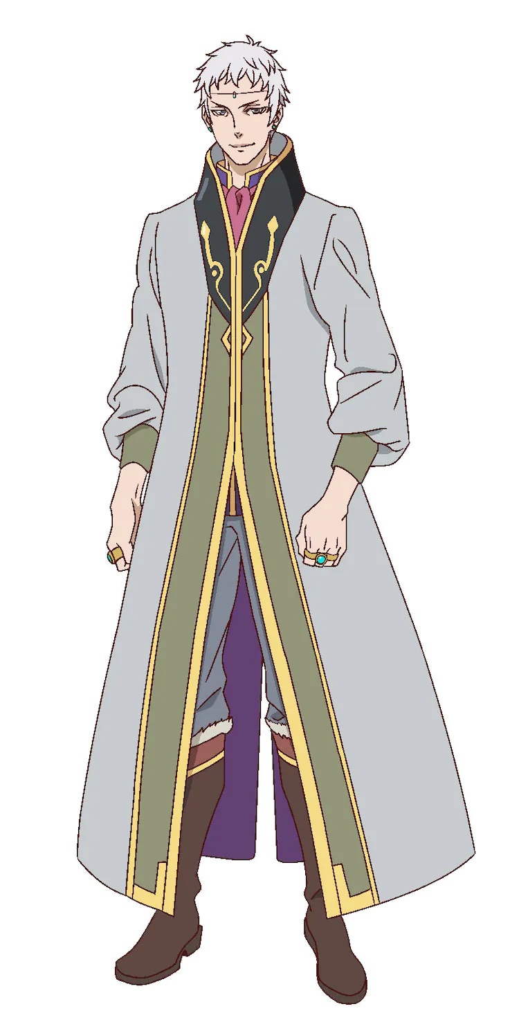 A character setting of Ethelbald from The Faraway Paladin TV anime. Ethelbald is a sinister looking young man wearing a diadem, multiple rings on his fingers, and the fine clothes of an aristocrat. 