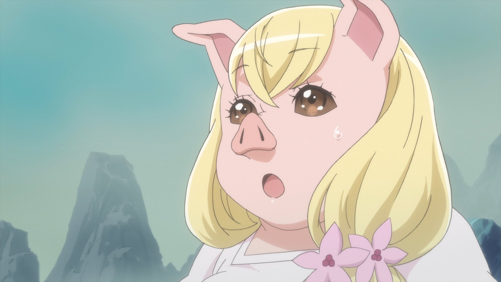 Emma looks on with concern in a scene from the Tsukimichi -Moonlit Fantasy- TV anime.