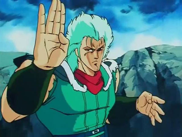 Rei assumes a martial arts stance in a scene from the Fist of the North Star TV anime.