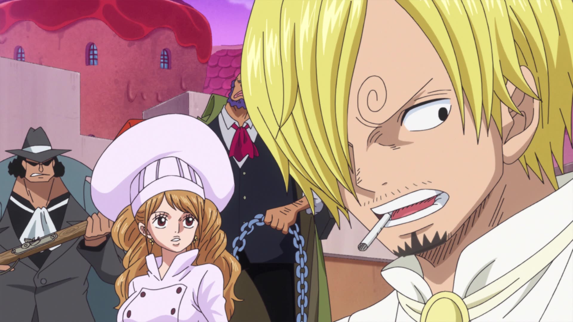 One Piece Whole Cake Island 7 878 Episode 861 The Cake Sank Sanji And Bege S Getaway Battle Watch On Crunchyroll
