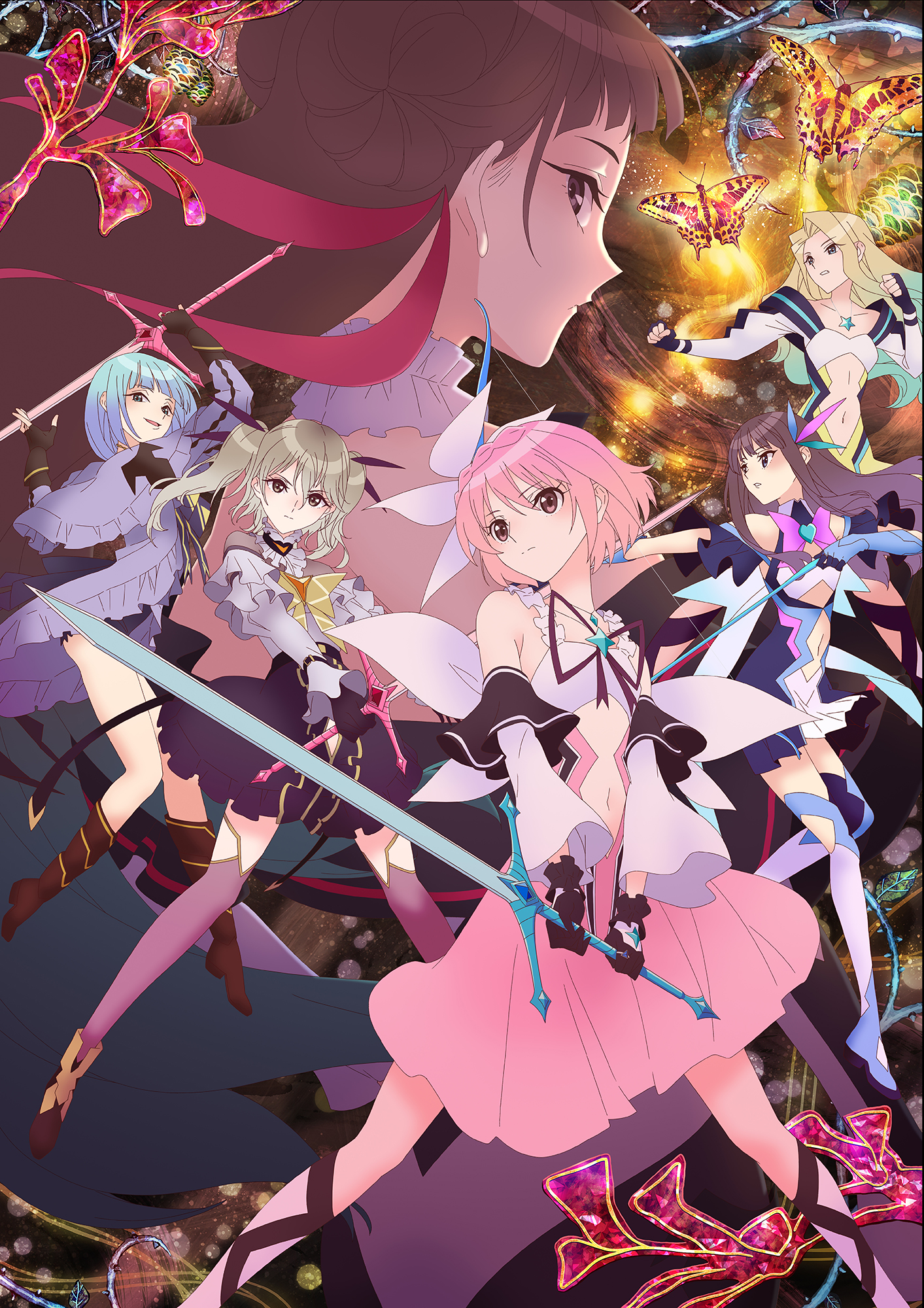 A key visual for the upcoming Blue Reflector Ray TV anime, featuring the 6 main characters posing in their "Reflector" magical girl battle forms.