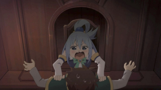 Aqua yells at Kazuma