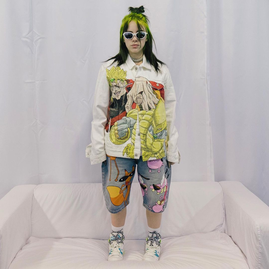 Billie Eilish wearing JoJo's Bizarre Adventure apparel