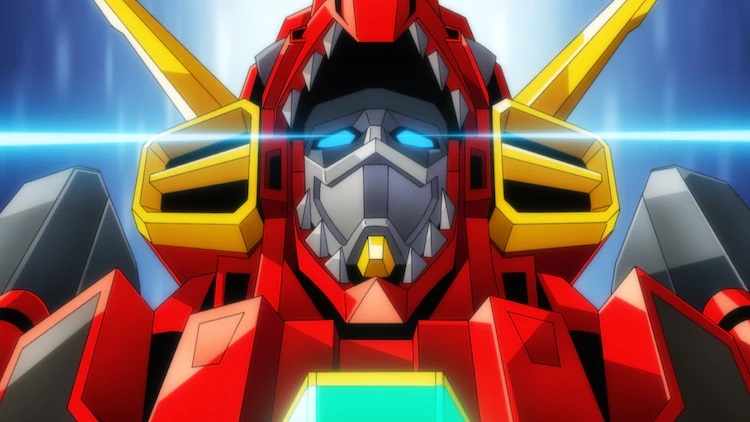 The eyes of the Dynazenon mecha gleam in a scene from the upcoming SSSS.DYNAZENON TV anime.