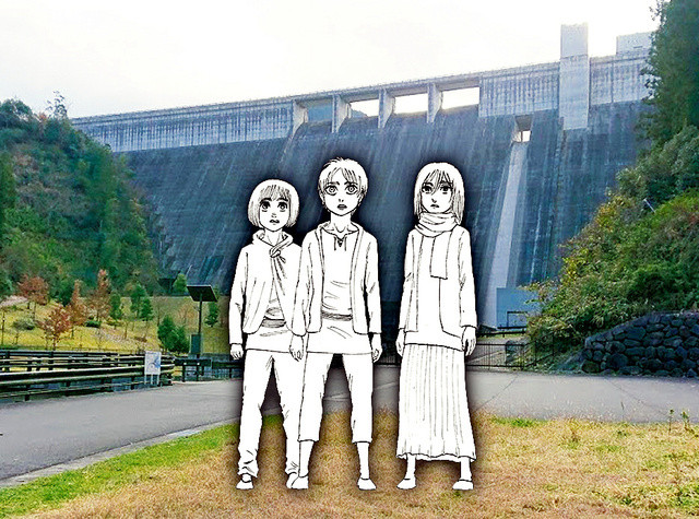 shingeki no kyojin statue oyama dam