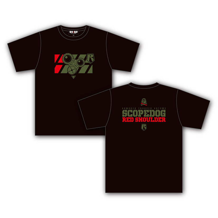 A promotional image of the Red Shoulder T-shirt, a special character good available via the Gallery of Hakaba venue's Armored Trooper VOTOMS art exhibition, which runs from March 04 - 14, 2021 in Nakano Broadway, Nakano Ward, Tokyo, Japan.