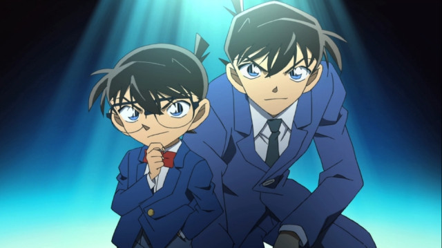 Teenage detective Shinichi Kudo poses alongside his transformed, child state known as Conan Edogawa.