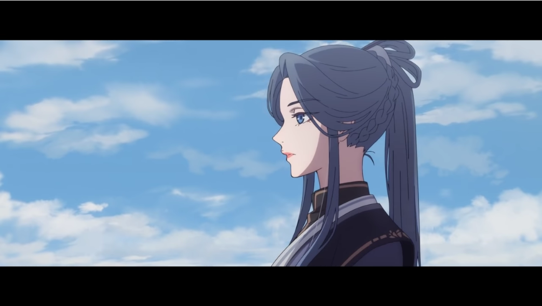 Ling Wen adopts a melancholy expression in a scene from the Heaven Official's Gift TV animation.