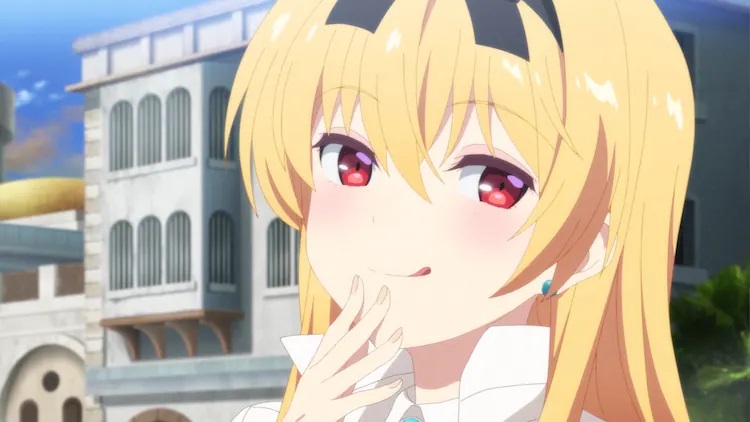 Yue smiles and licks her lips in anticipation in a scene from the upcoming second season of the Arifureta: From Commonplace to World's Strongest TV anime.