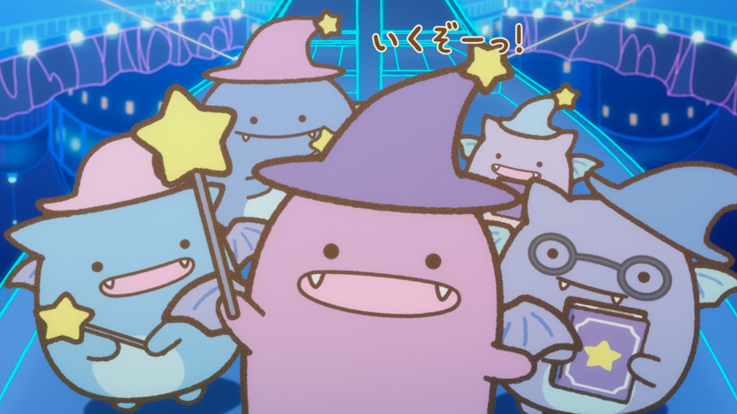 Five magical brothers appear from the moonlit sky in order to play and have fun with the Sumikkos in a scene from the upcoming Sumikko Gurashi: Aoi Tsukiyo no Mahou no Ko theatrical anime film.