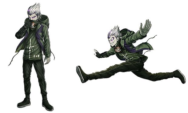 A character setting of Kai Asahikawa from the upcoming Tribe Nine TV anime. Kai is a slender young man with pale skin and white hair. He wears a hooded jacket, a T-shirt, track suit pants, and sneakers.