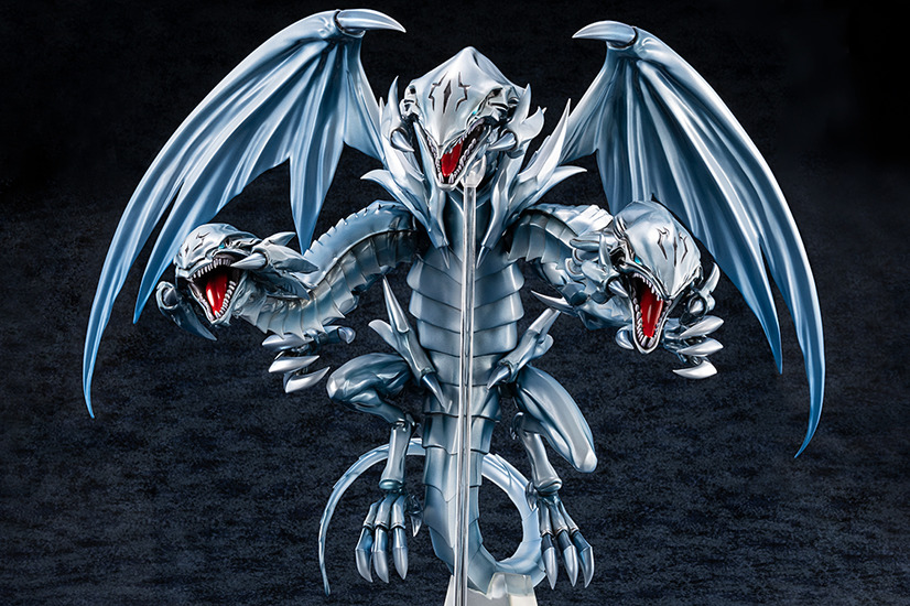 A promotional image showing a front view of the Yu-Gi-Oh! Duel Monsters Blue-Eyes Ultimate Dragon figure from KAIBA CORPORATION STORE.