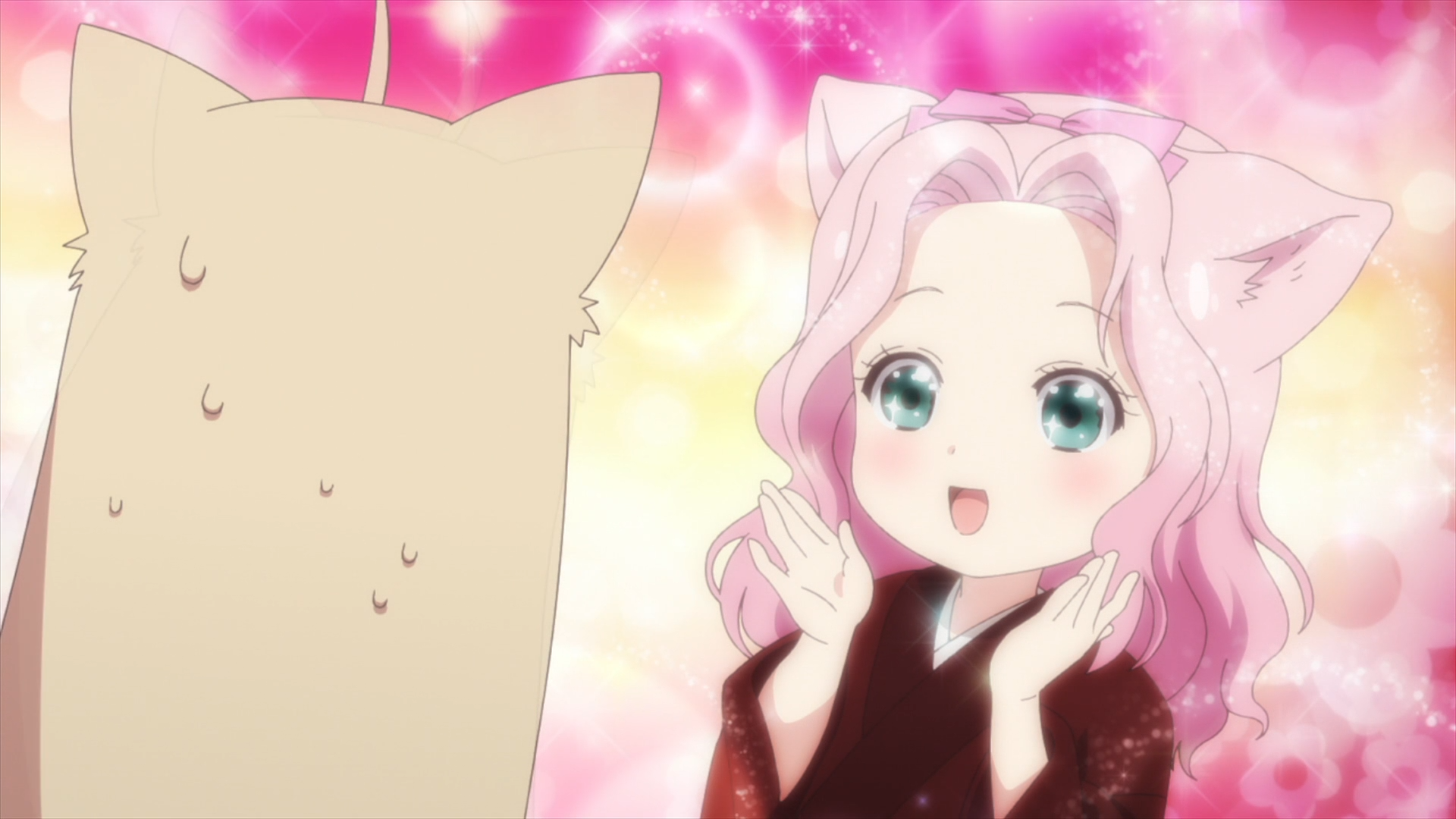 Ren puts on a sparkly-eyed expression to make a good impression on Yuzu in a scene from the 2017 KONOHANA KITAN TV anime.
