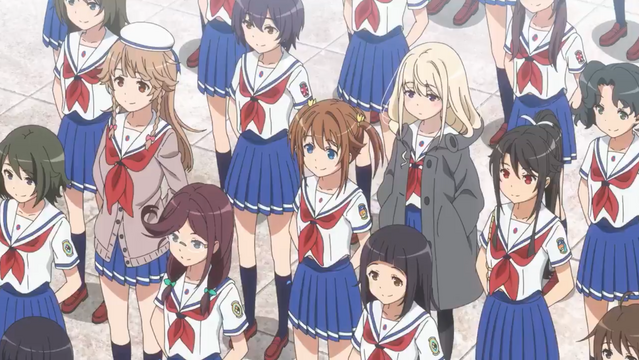 The main cast stands at attention for High School Fleet: The Movie.
