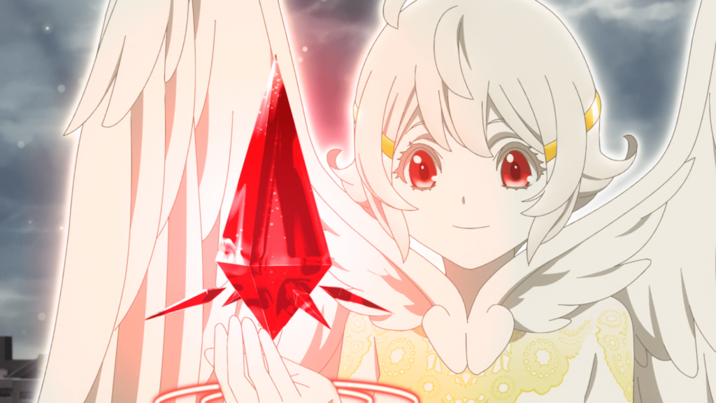 Nasse demonstrates her angelic powers in a scene from the Platinum End TV anime.