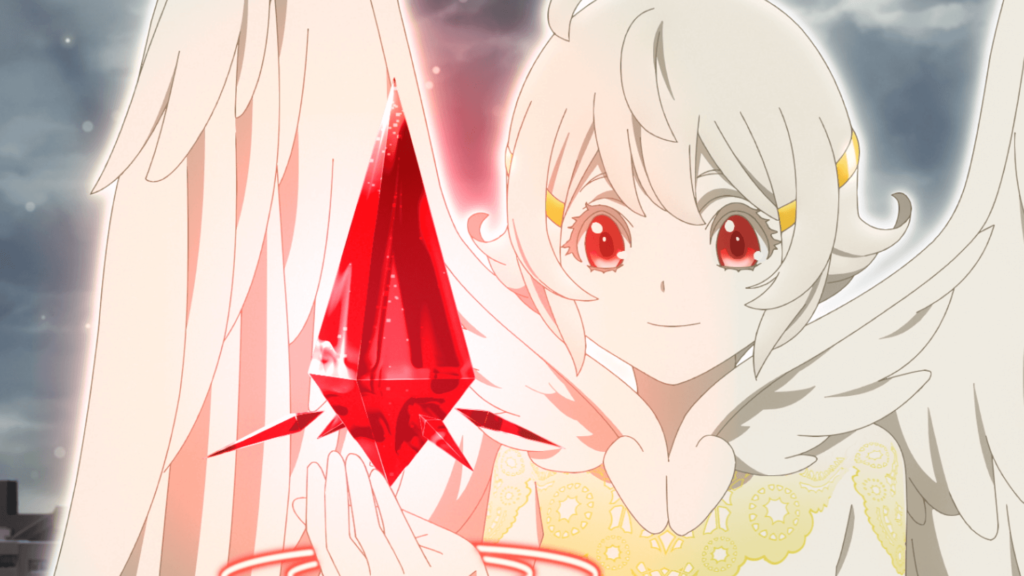 Nasse demonstriert ihre engelhaften Kräfte in einer Szene aus dem Platinum End TV-Anime.