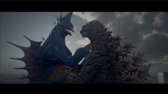 Godzilla and Gigan brawl in a scene from the upcoming Godzilla vs. Gigan Rex 3DCG short film.