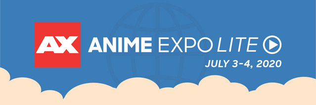 A promotional banner announcing the Anime Expo Lite virtual convention, which will be live-streamed one July 03 - 04, 2020.
