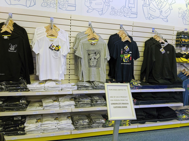 T-shirts and other apparel on sale at Pokémon Center London