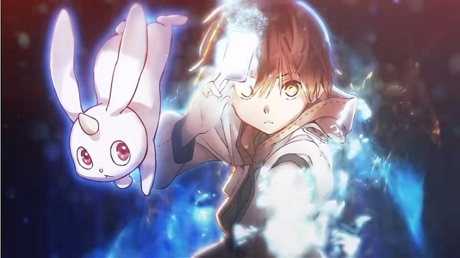 Main character Yuma Ashihara summons a rabbit-like fantasy critter in a scene from the preview video for the Demons' Crest light novel series.