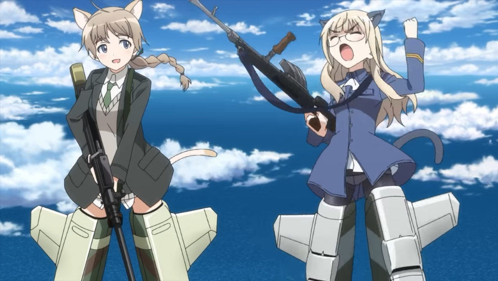 Perrine H. Closterman throws a fit while her fellow Strike Witch Lynette Bishop looks on in a scene from the upcoming 501st Joint Fighter Wing Strike Witches ROAD to BERLIN TV anime.