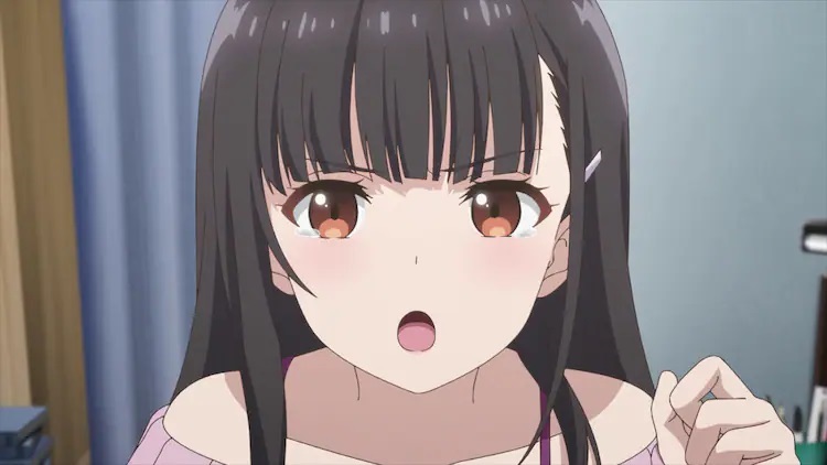 Yume Irido goes full tsundere with a tearful expression on her face in a scene from the upcoming My Stepmom's Daughter is My Ex TV anime.