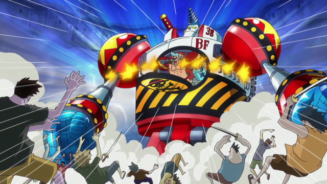 One Piece Fishman Island 517 574 Episode 557 Iron Pirate Here Comes General Franky Watch On Crunchyroll