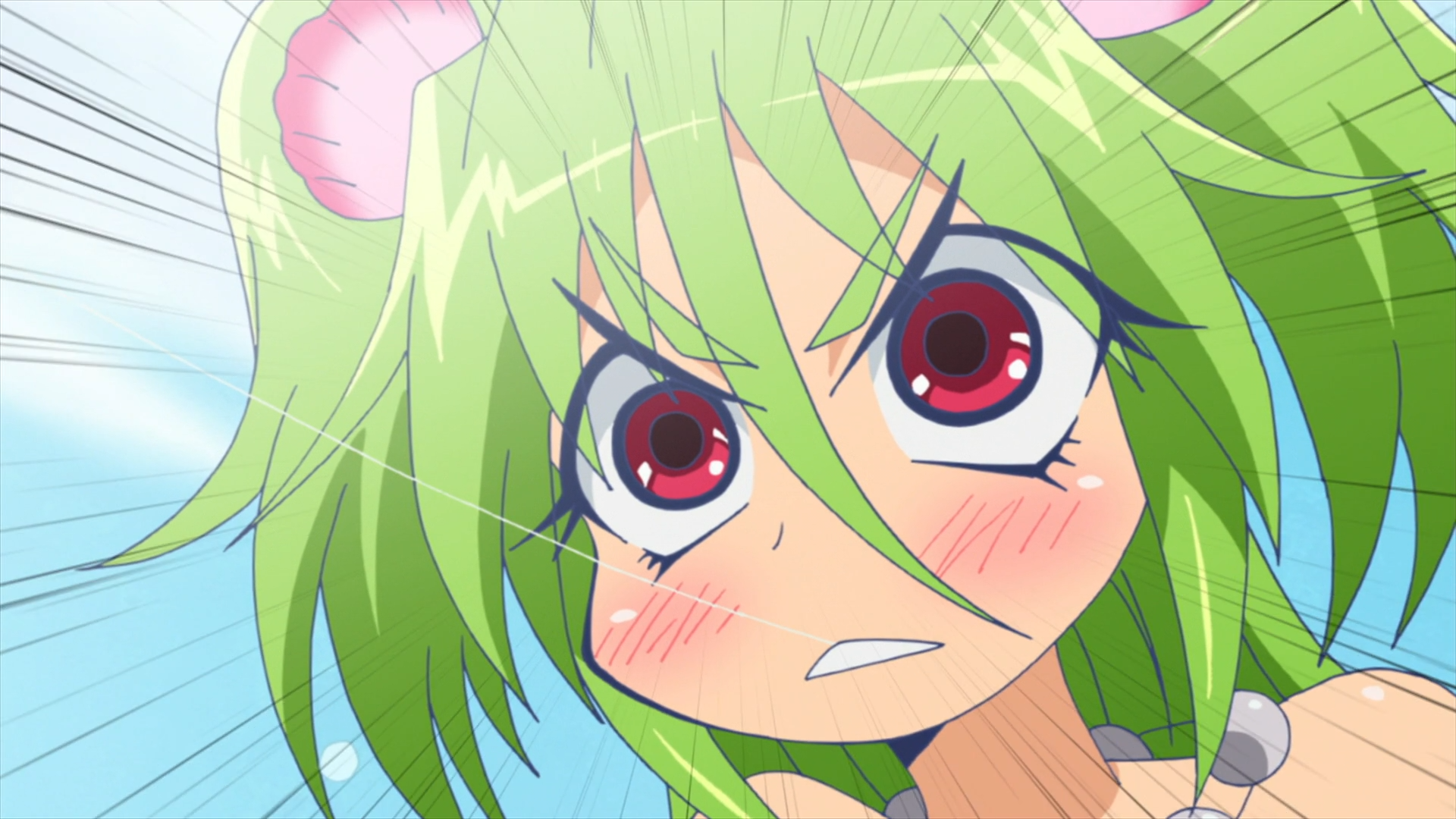 Muromi la sirena queda atrapada en un anzuelo de pesca en una escena del anime de televisión Muromi-san de 2013.